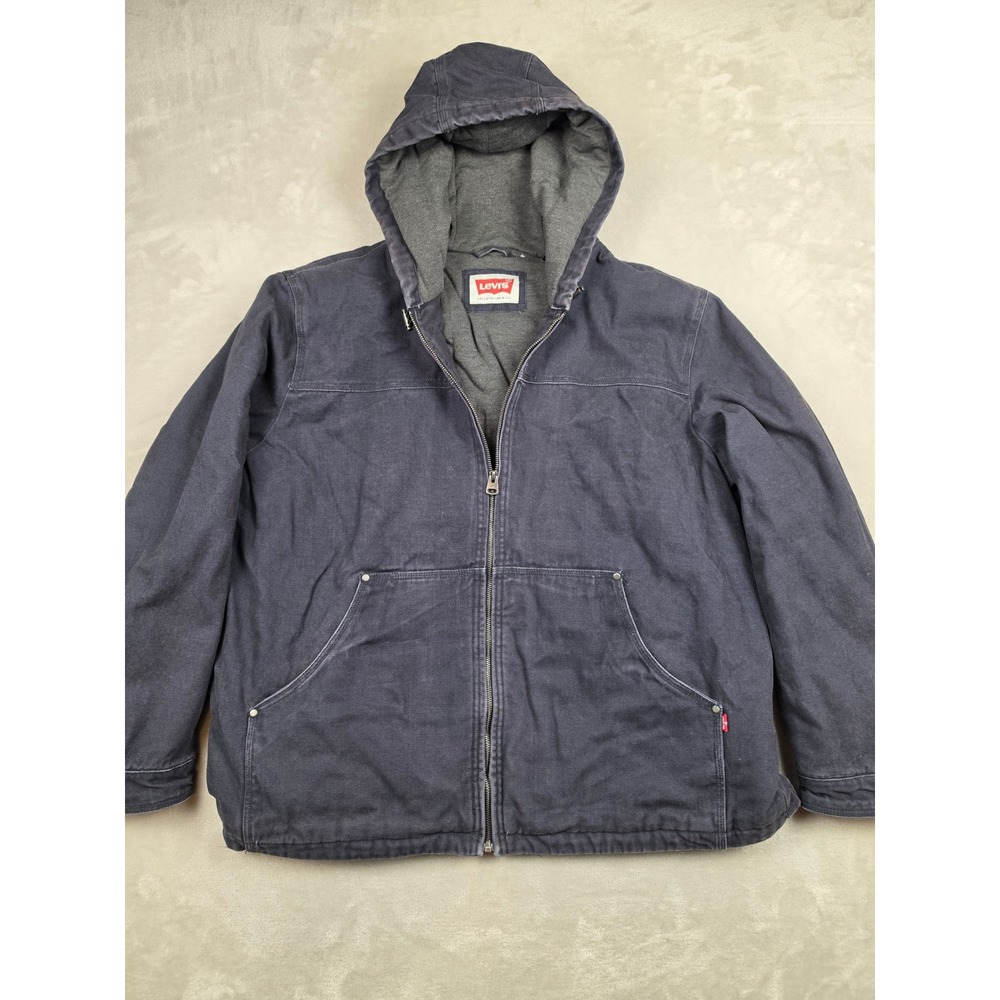 Levi's Canvas Hooded Jacket Mens‎ XXL Blue Workwear Full Zip Lined Coat